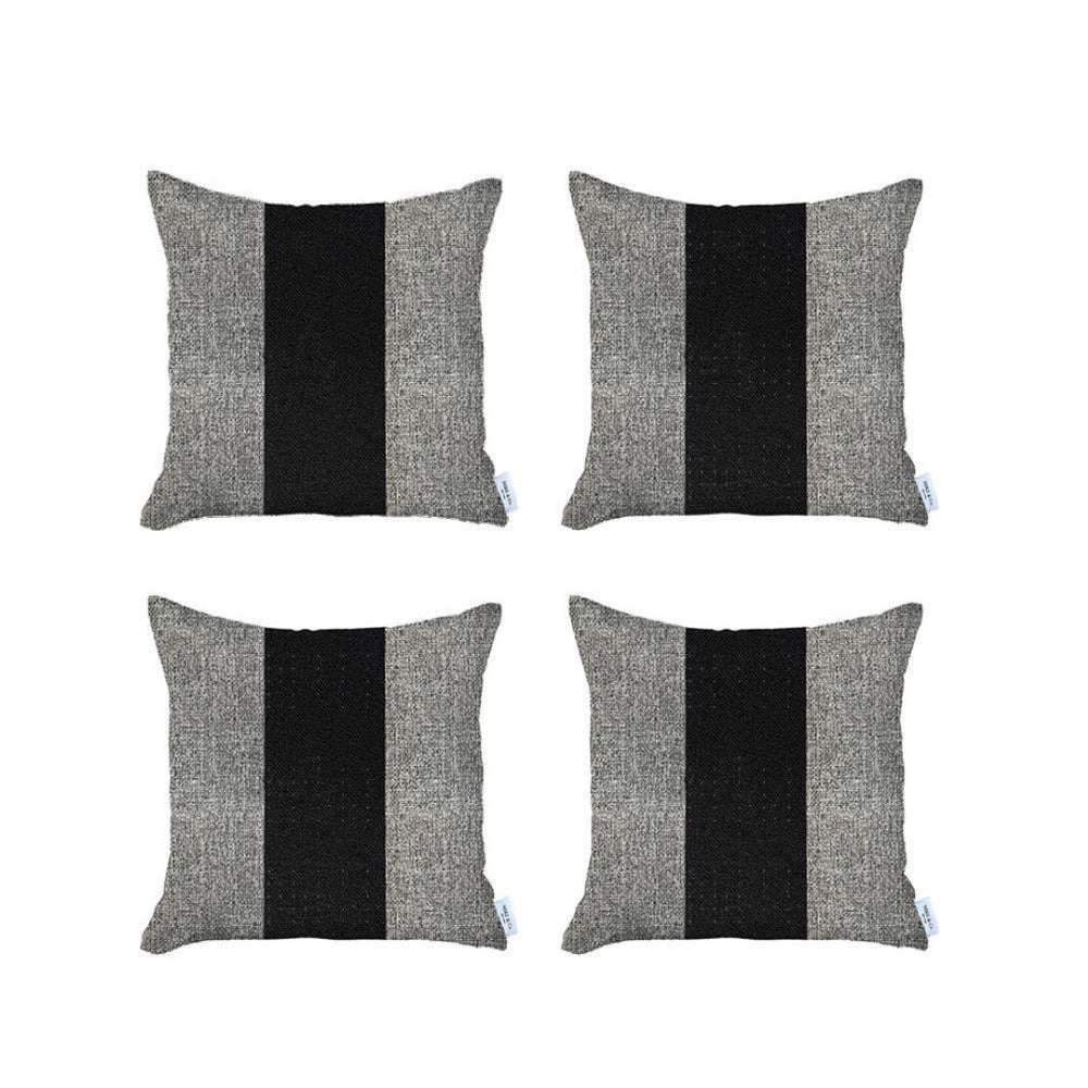 HomeRoots Set of Four Handmade 18" Grey and Black Geometric Throw Pillows with Zippers – Modern Decor Accent 471872