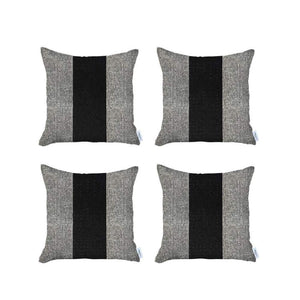 HomeRoots Set of Four Handmade 18" Grey and Black Geometric Throw Pillows with Zippers – Modern Decor Accent 471872