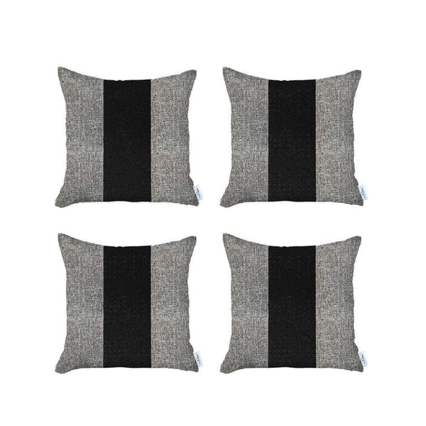HomeRoots Set of Four Handmade 18" Grey and Black Geometric Throw Pillows with Zippers – Modern Decor Accent 471872