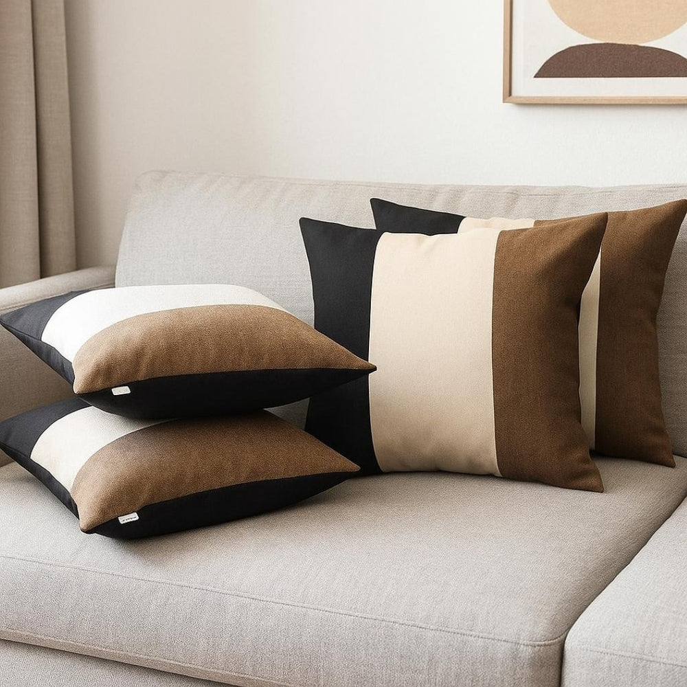HomeRoots Set of Four Elegant 18" Black, Ivory & Brown Fabric Throw Pillows for Stylish Home Décor Comfort 471873