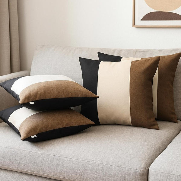 HomeRoots Set of Four Elegant 18" Black, Ivory & Brown Fabric Throw Pillows for Stylish Home Décor Comfort 471873