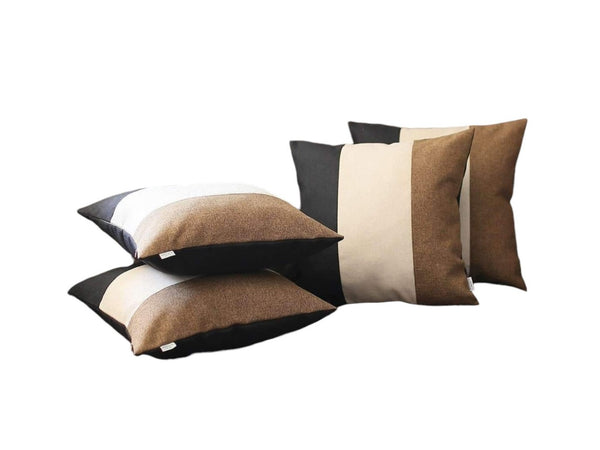 HomeRoots Set of Four Elegant 18" Black, Ivory & Brown Fabric Throw Pillows for Stylish Home Décor Comfort 471873
