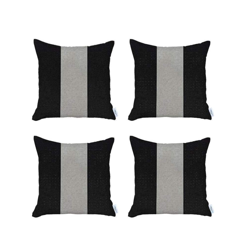 HomeRoots Set of Four 18" Grey & Black Geometric Throw Pillows - Handmade, Cozy, Modern Accent Cushions 471875
