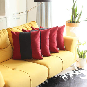 Homeroots Set Of Four 18" X 18" Black And Red Geometric Zippered Handmade Polyester Throw Pillow   471877