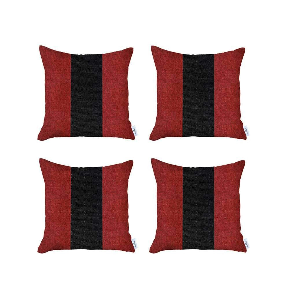 Homeroots Set Of Four 18" X 18" Black And Red Geometric Zippered Handmade Polyester Throw Pillow   471877