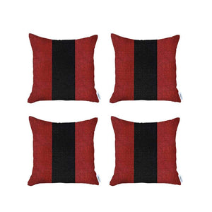 Homeroots Set Of Four 18" X 18" Black And Red Geometric Zippered Handmade Polyester Throw Pillow   471877