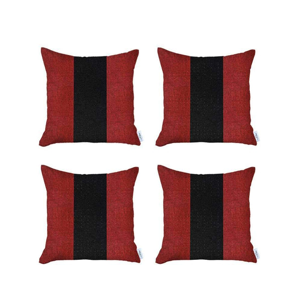 Homeroots Set Of Four 18" X 18" Black And Red Geometric Zippered Handmade Polyester Throw Pillow   471877