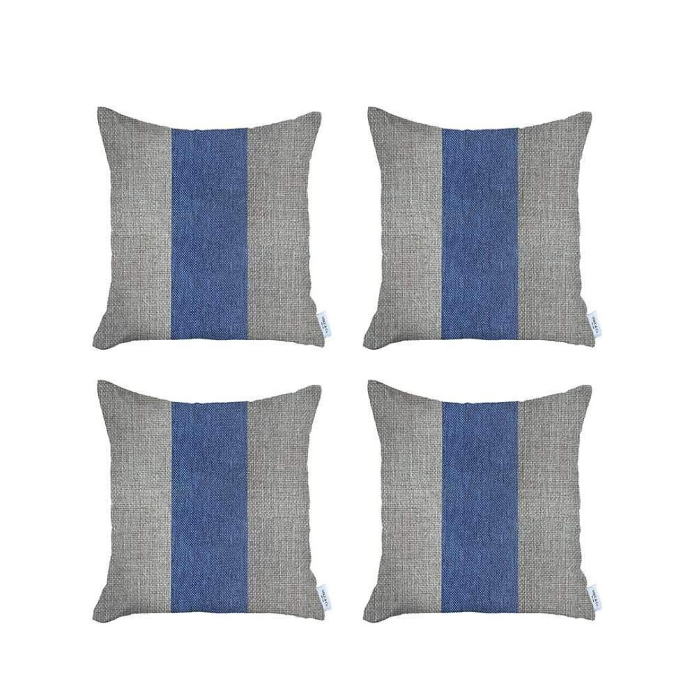 HomeRoots Set of Four Stylish 18" Grey & Blue Geometric Throw Pillows – Handmade, Zippered, Allergy-Friendly Decor 471879