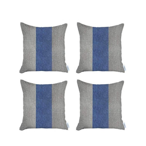 HomeRoots Set of Four Stylish 18" Grey & Blue Geometric Throw Pillows – Handmade, Zippered, Allergy-Friendly Decor 471879