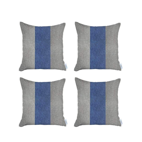 HomeRoots Set of Four Stylish 18" Grey & Blue Geometric Throw Pillows – Handmade, Zippered, Allergy-Friendly Decor 471879