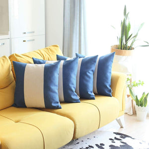 HomeRoots Set of Four Stylish 18" Grey and Blue Geometric Throw Pillows – Handcrafted, Durable, Allergy-Friendly! 471880