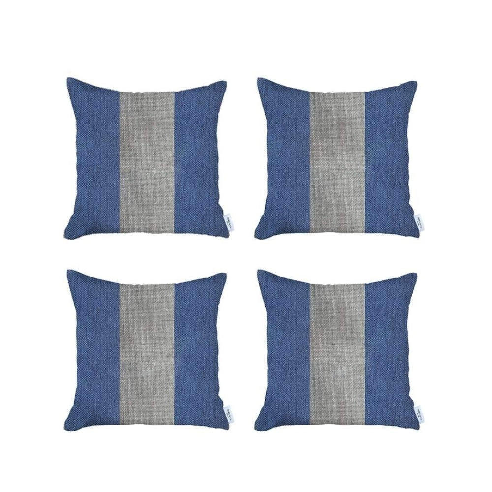 HomeRoots Set of Four Stylish 18" Grey and Blue Geometric Throw Pillows – Handcrafted, Durable, Allergy-Friendly! 471880