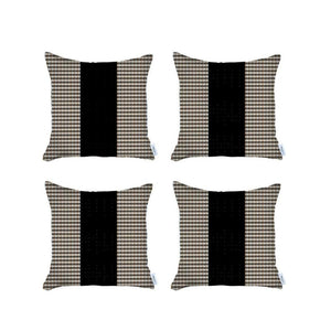 HomeRoots Set of Four Handmade 18" X 18" Brown & Black Houndstooth Throw Pillows for Chic Home Decor 471884