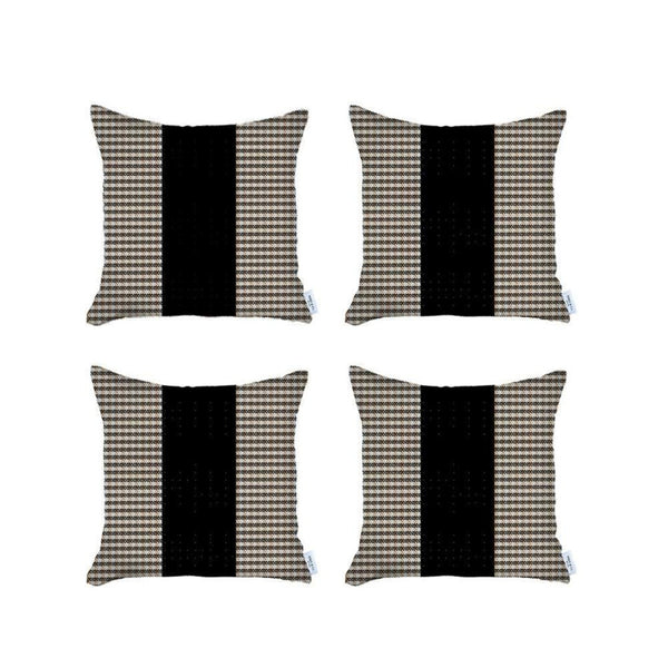 HomeRoots Set of Four Handmade 18" X 18" Brown & Black Houndstooth Throw Pillows for Chic Home Decor 471884