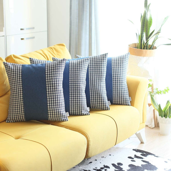 HomeRoots Set of Four Timeless 18" Houndstooth Throw Pillows - Soft Polyester, Stylish Blue & White Design 471885