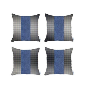HomeRoots Set of Four Timeless 18" Houndstooth Throw Pillows - Soft Polyester, Stylish Blue & White Design 471885