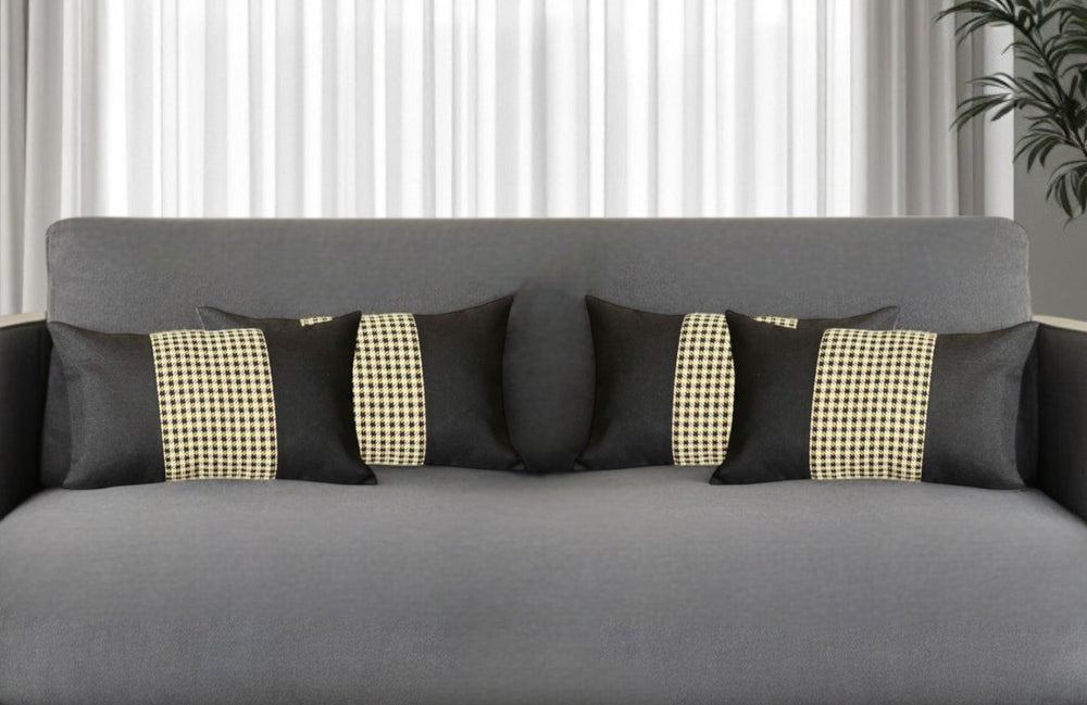 HomeRoots Set of Four 12" X 20" Black and Yellow Houndstooth Pillows for Stylish Comfort and Support 471887