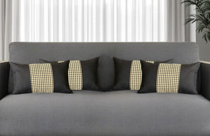 HomeRoots Set of Four 12" X 20" Black and Yellow Houndstooth Pillows for Stylish Comfort and Support 471887