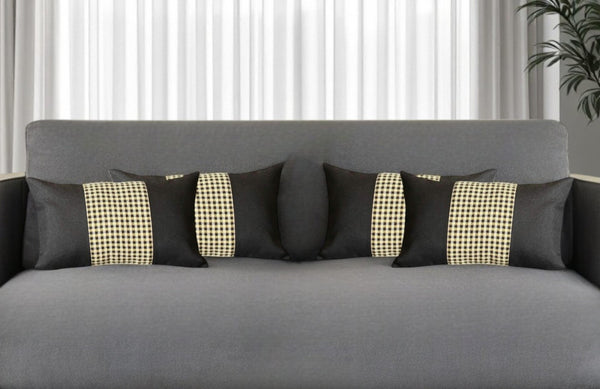 HomeRoots Set of Four 12" X 20" Black and Yellow Houndstooth Pillows for Stylish Comfort and Support 471887