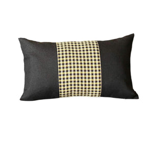 HomeRoots Set of Four 12" X 20" Black and Yellow Houndstooth Pillows for Stylish Comfort and Support 471887