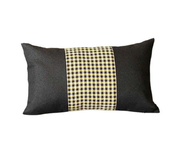 HomeRoots Set of Four 12" X 20" Black and Yellow Houndstooth Pillows for Stylish Comfort and Support 471887