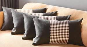 HomeRoots Set of Four Stylish 12" X 20" Houndstooth Lumbar Pillows in Bold Black, Red & White Design 471888