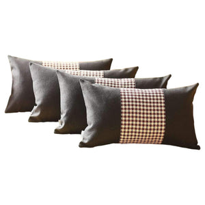 HomeRoots Set of Four Stylish 12" X 20" Houndstooth Lumbar Pillows in Bold Black, Red & White Design 471888