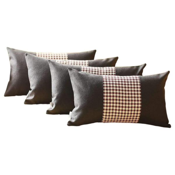 HomeRoots Set of Four Stylish 12" X 20" Houndstooth Lumbar Pillows in Bold Black, Red & White Design 471888