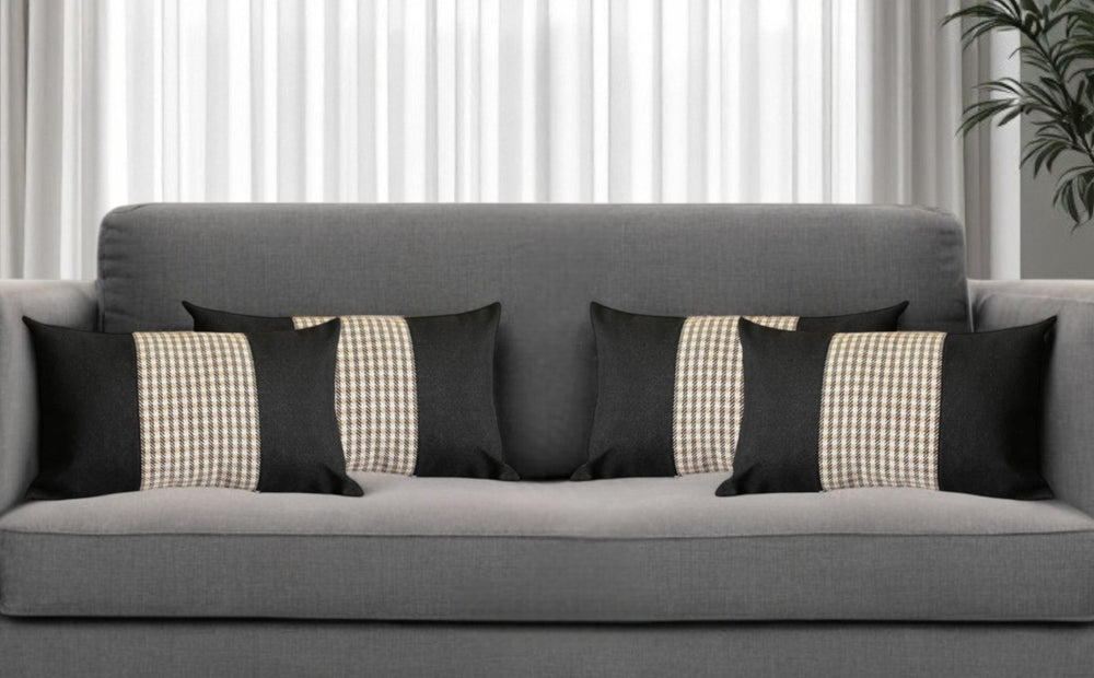 HomeRoots Set of Four Stylish Houndstooth Lumbar Throw Pillows - Black, Brown & White, Cozy Support for Any Room 471889