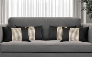 HomeRoots Set of Four Stylish Houndstooth Lumbar Throw Pillows - Black, Brown & White, Cozy Support for Any Room 471889