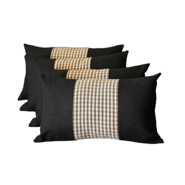 HomeRoots Set of Four Stylish Houndstooth Lumbar Throw Pillows - Black, Brown & White, Cozy Support for Any Room 471889