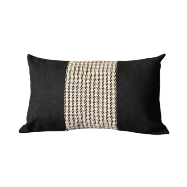 HomeRoots Set of Four Stylish Houndstooth Lumbar Throw Pillows - Black, Brown & White, Cozy Support for Any Room 471889