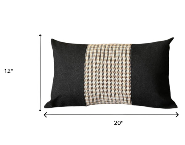 HomeRoots Set of Four Stylish Houndstooth Lumbar Throw Pillows - Black, Brown & White, Cozy Support for Any Room 471889
