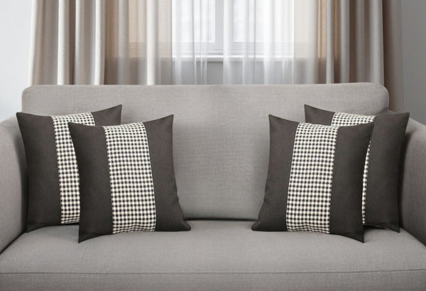 Homeroots Set Of Four 18" Black And White Houndstooth Fabric Throw Pillows   471890