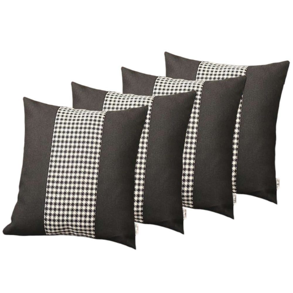HomeRoots Set of Four 18" Black and White Houndstooth Throw Pillows – Stylish, Durable, and Cozy Home Accent 471890