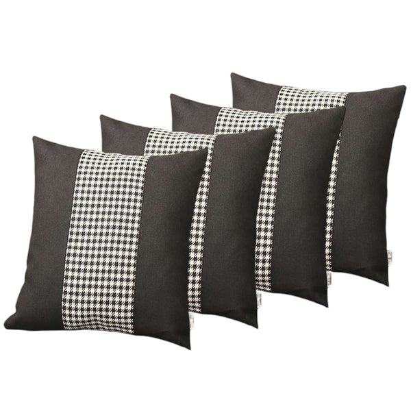 Homeroots Set Of Four 18" Black And White Houndstooth Fabric Throw Pillows   471890