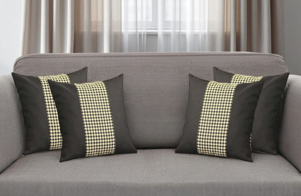 HomeRoots Set of Four 18" Black and Yellow Houndstooth Throw Pillows for Stylish Home Decor and Comfort 471891