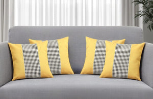 HomeRoots Set of Four 18" Houndstooth Throw Pillows in Yellow, Black & White - Stylish Comfort for Any Room 471892