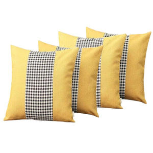 HomeRoots Set of Four 18" Houndstooth Throw Pillows in Yellow, Black & White - Stylish Comfort for Any Room 471892