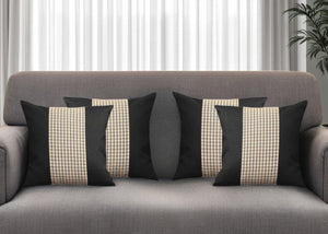 HomeRoots Set of Four 18" Houndstooth Throw Pillows in Black, Brown & White - Stylish Home Decor Accents 471894