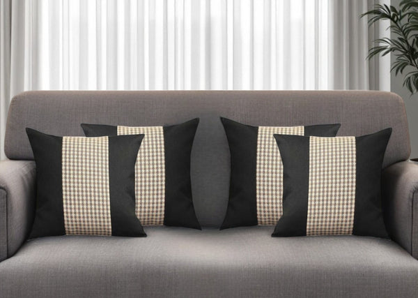 HomeRoots Set of Four 18" Houndstooth Throw Pillows in Black, Brown & White - Stylish Home Decor Accents 471894