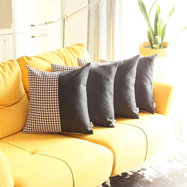 HomeRoots Set of Four 18" Black & Red Houndstooth Throw Pillows - Bold Style, Soft Comfort, Allergy-Friendly 471895