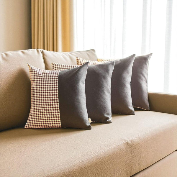 HomeRoots Set of Four 18" Black & Red Houndstooth Throw Pillows - Bold Style, Soft Comfort, Allergy-Friendly 471895