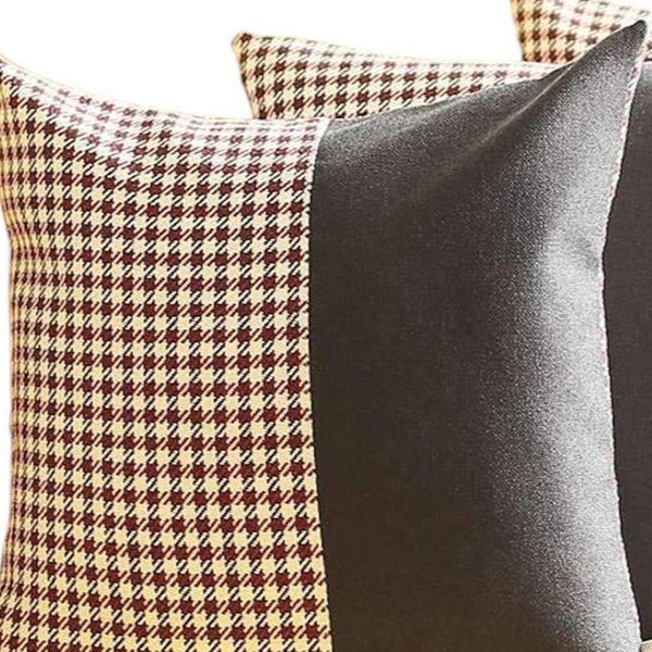 HomeRoots Set of Four 18" Black & Red Houndstooth Throw Pillows - Bold Style, Soft Comfort, Allergy-Friendly 471895