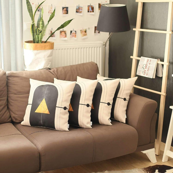 HomeRoots Set of Four 18" Ivory Black and Gold Geometric Throw Pillows – Modern Luxury for Any Décor 471899