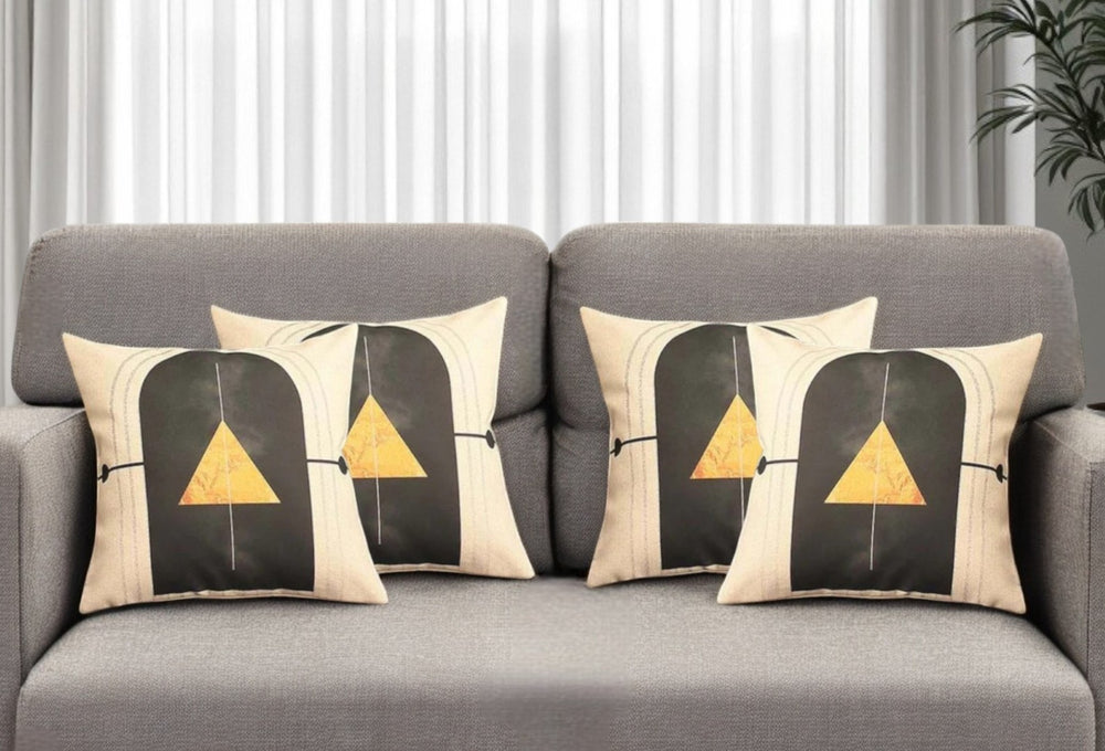 HomeRoots Set of Four 18" Ivory Black and Gold Geometric Throw Pillows – Modern Luxury for Any Décor 471899