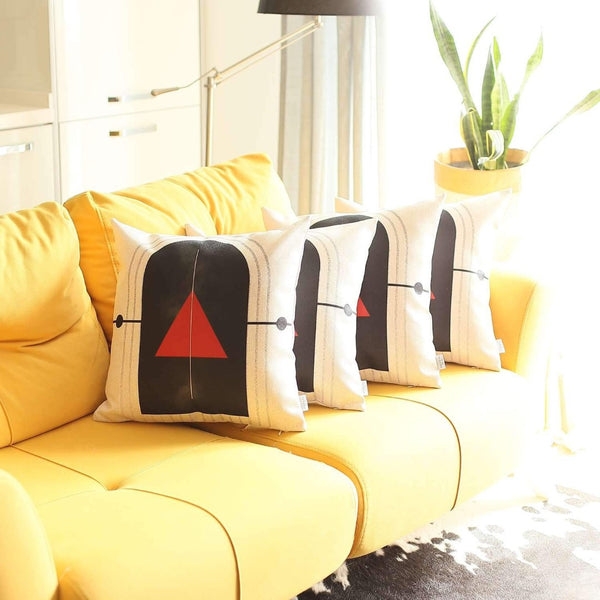 HomeRoots Set of Four 18" Geometric Throw Pillows in Ivory, Black, and Red - Modern Home Décor Accent Pieces 471900