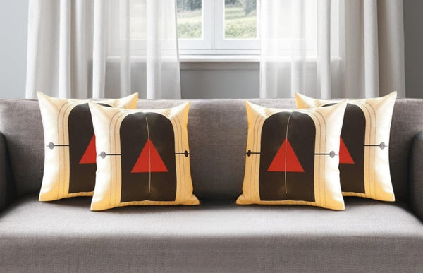 HomeRoots Set of Four 18" Geometric Throw Pillows in Ivory, Black, and Red - Modern Home Décor Accent Pieces 471900