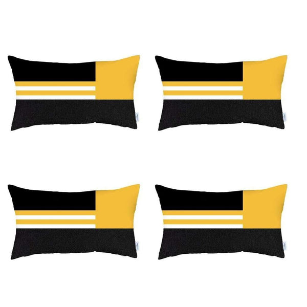 HomeRoots Set of Four Handmade Yellow Striped Lumbar Pillows - Cozy, Stylish, and Easy-Care for Any Room 471901