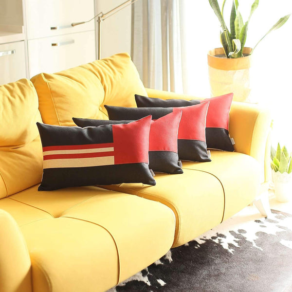 Homeroots Set Of Four 20" X 12" Red Striped Zippered Handmade Polyester Lumbar Pillow   471902